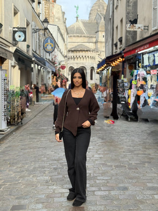 PULL CROISÉ MARRON
