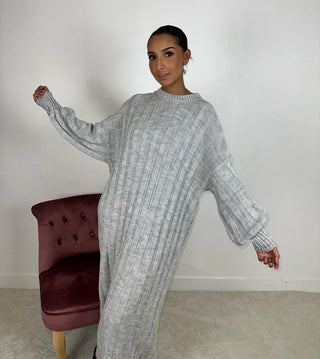 Robe pull en maille Gris perle