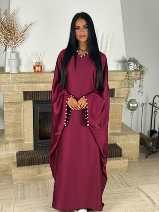 ABAYA À PERLES BORDEAU