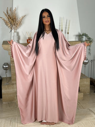 ABAYA À PERLES ROSE