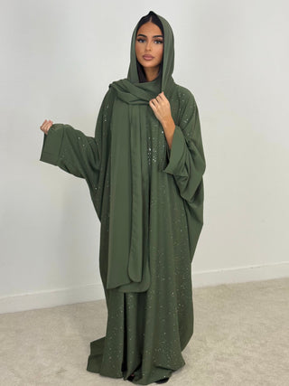 ABAYA VOILE INTÉGRÉ KAKI